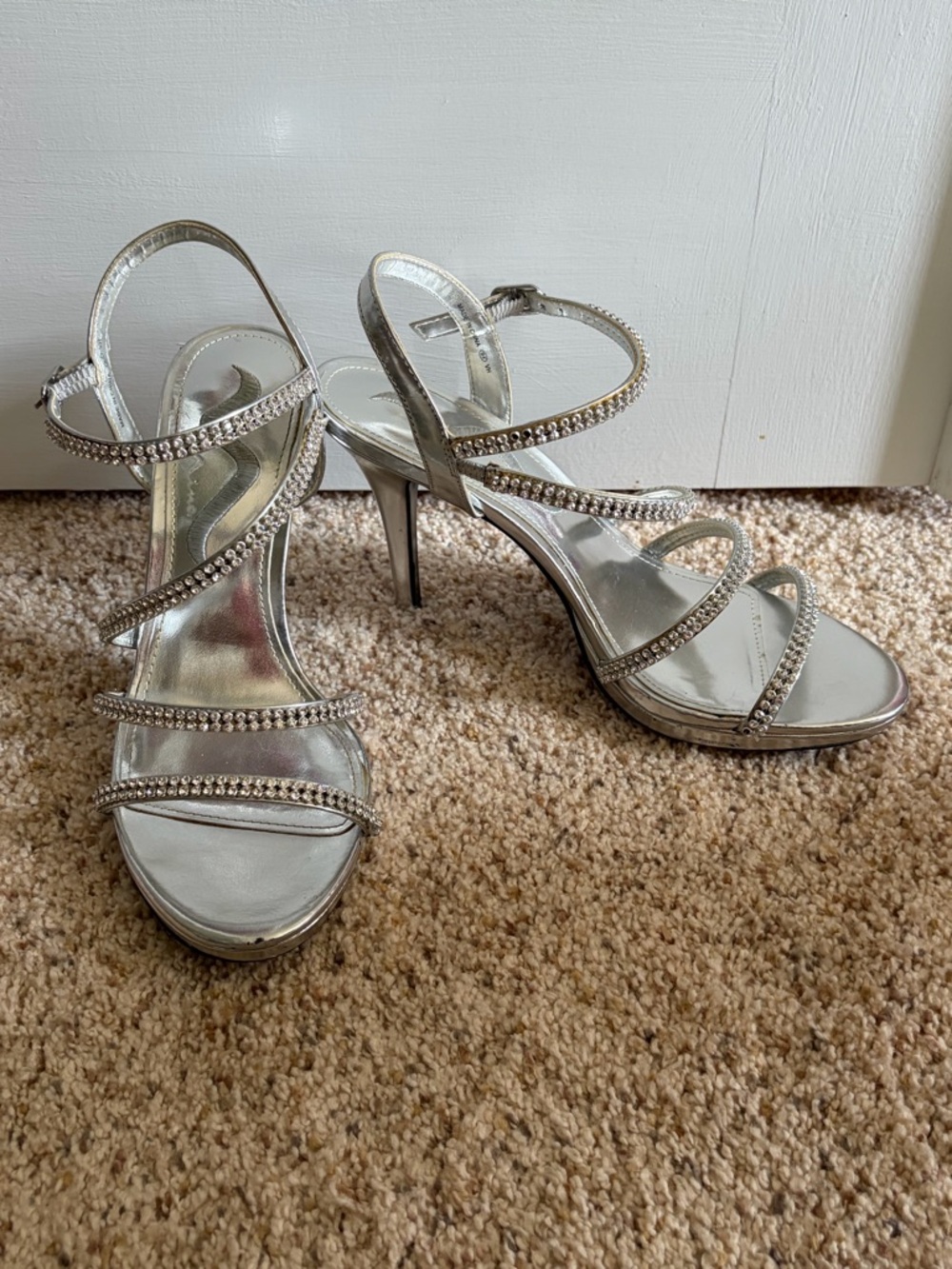 Nina Silver Rhinestone Strappy High Heel Sandals - Women’s 8